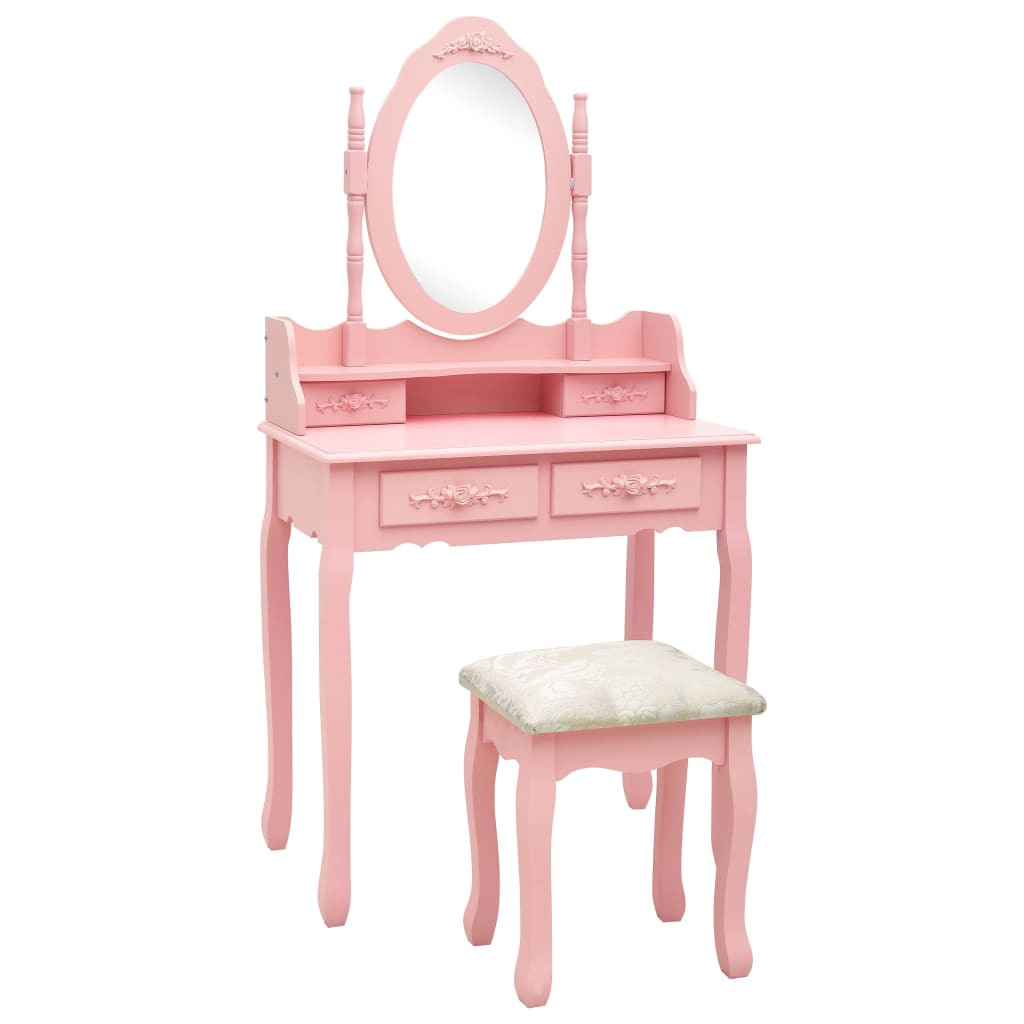 vidaXL Schminktisch-Set mit Hocker Rosa 75x69x140 cm Paulownia-Holz