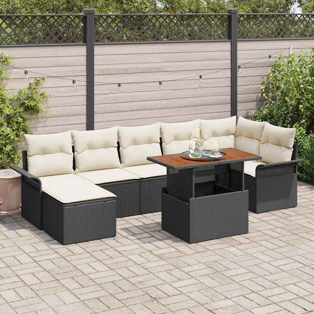 vidaXL Gartensofa-set mit Kissen 8 pcs Schwarz und Creme Poly-Rattan