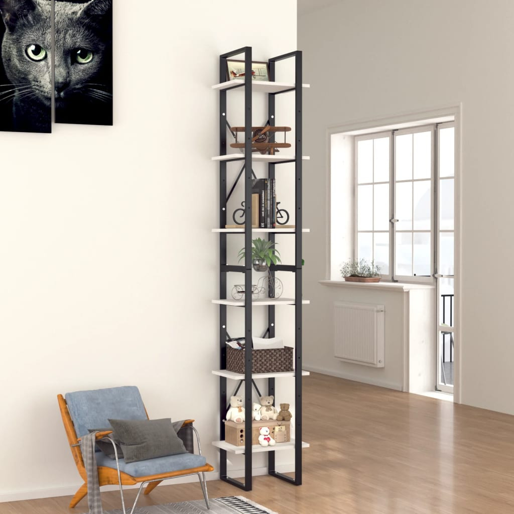 vidaXL Bücherregal 6 Fächer Weiß 40x30x210 cm Holzwerkstoff