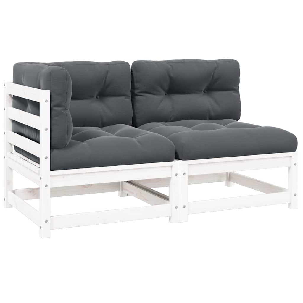 vidaXL 2-tlg. Garten-Lounge-Set mit Kissen Weiß Kiefer Massivholz