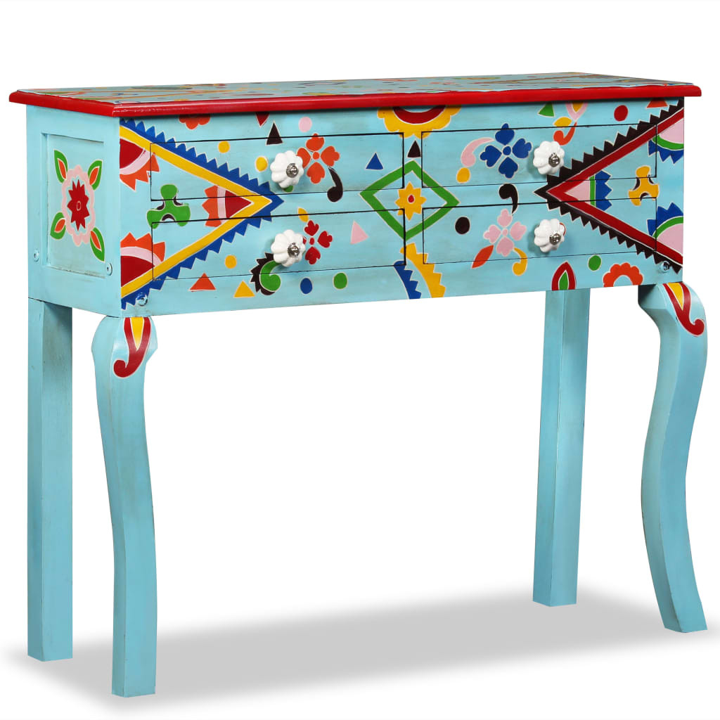 vidaXL Konsolentisch Massivholz Mango Blau Handbemalt