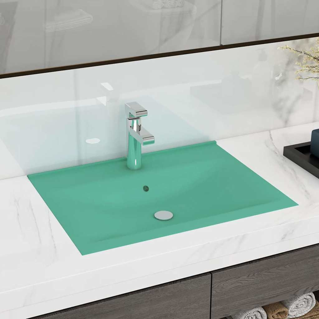 vidaXL Luxus-Waschbecken mit Hahnloch Matt-Hellgrün 60x46 cm Keramik
