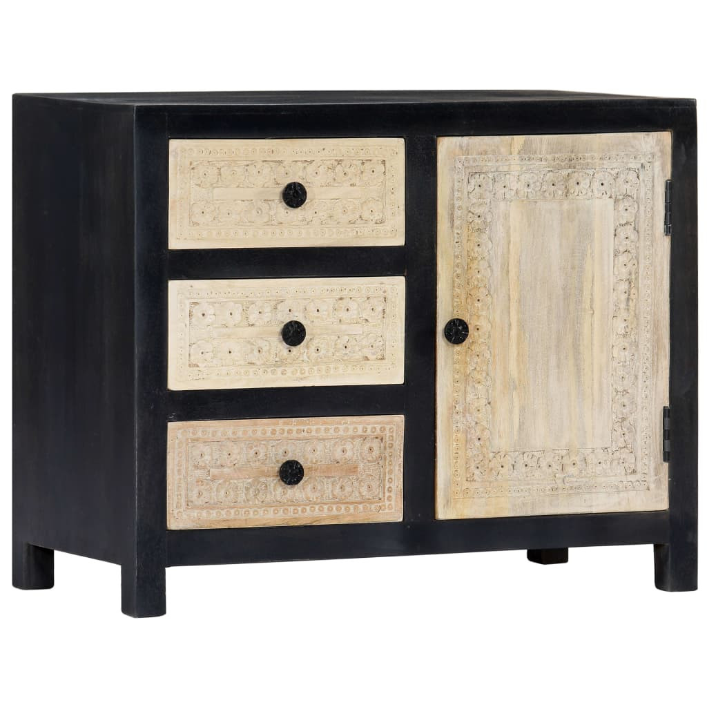 vidaXL Beistellschrank Handgeschnitzt Grau 75x35x60cm Massivholz Mango