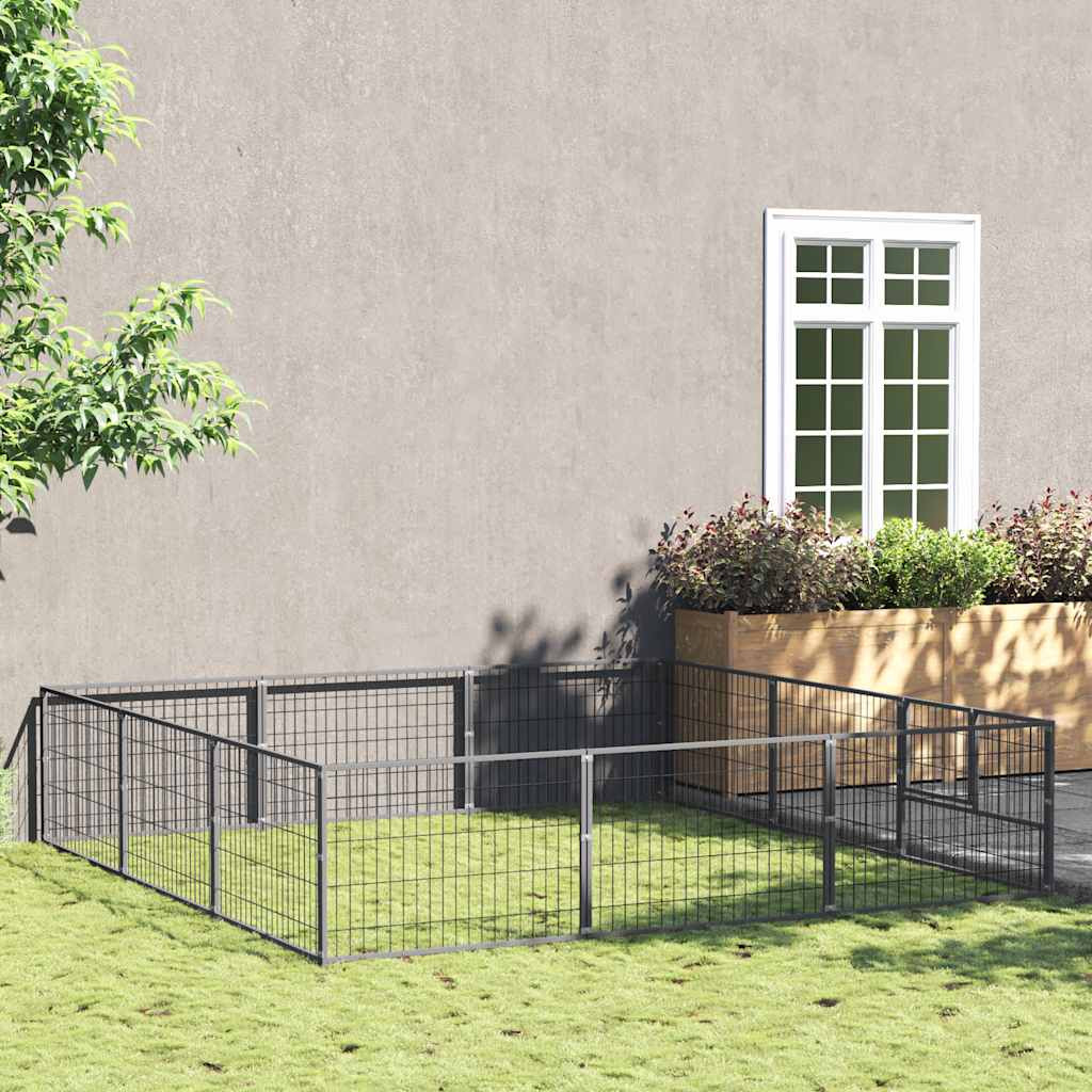 vidaXL Hundezwinger Silbern 9 m² Stahl