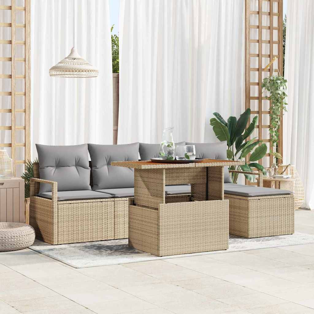 vidaXL Gartensofa-set 6 pcs Beige Poly-Rattan