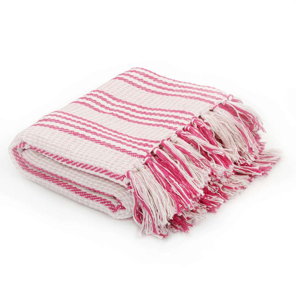 vidaXL Überwurf Baumwolle Streifen 220x250 cm Rosa und Weiß