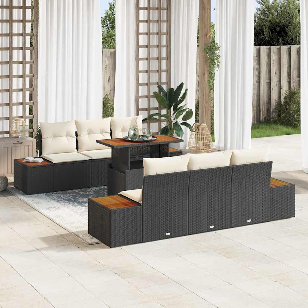 vidaXL Gartensofa-set 7 Stk. Schwarz und Beige