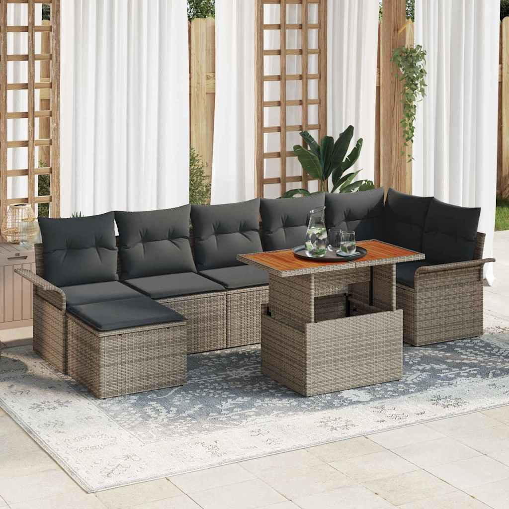 vidaXL Gartensofa-set mit Kissen 8 pcs Grau Poly-Rattan