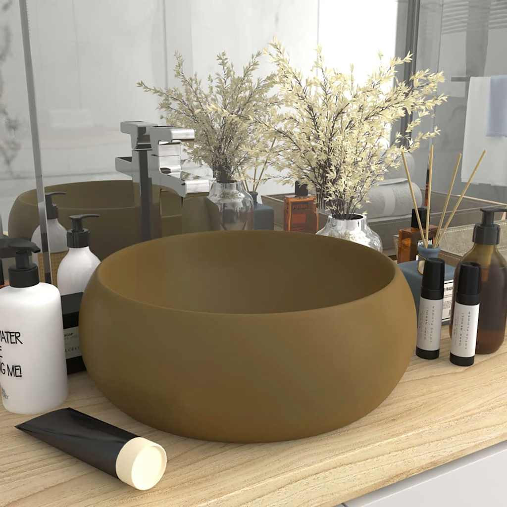 vidaXL Luxuriöses Waschbecken Rund Matt Creme 40x15 cm Keramik