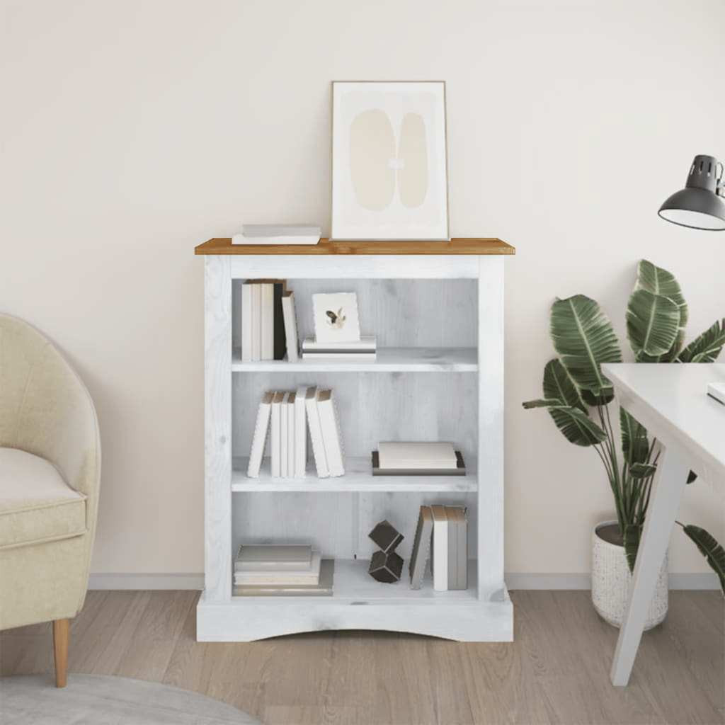 vidaXL Bücherschrank 3 Fächer Mexiko-Stil Kiefernholz Weiß 81x29x100cm