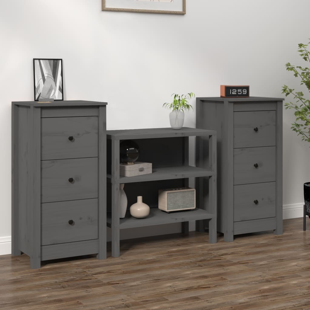 vidaXL Sideboards 2 Stk. Grau 40x35x80 cm Massivholz Kiefer