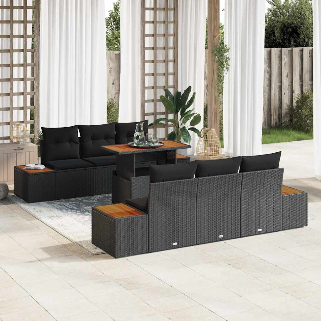 vidaXL Gartensofa-set 7 Stk. Schwarz und Braun