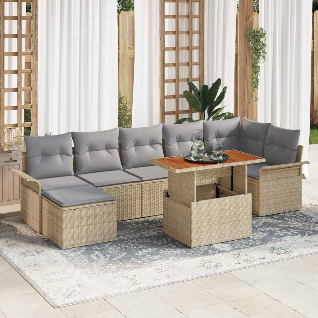 vidaXL Gartensofa-set mit Kissen 8 pcs Beige und Hellgrau Poly-Rattan