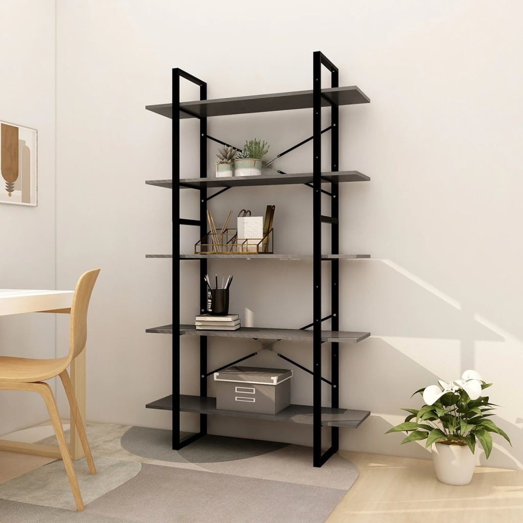 vidaXL Bücherregal 5 Fächer Grau 100x30x175 cm Massivholz Kiefer