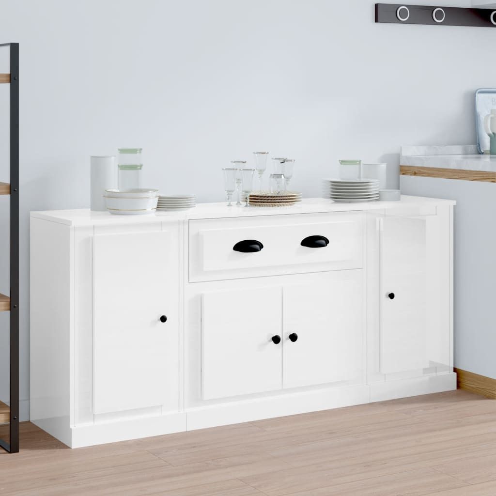 vidaXL Sideboards 3 Stk. Hochglanz-Weiß Holzwerkstoff