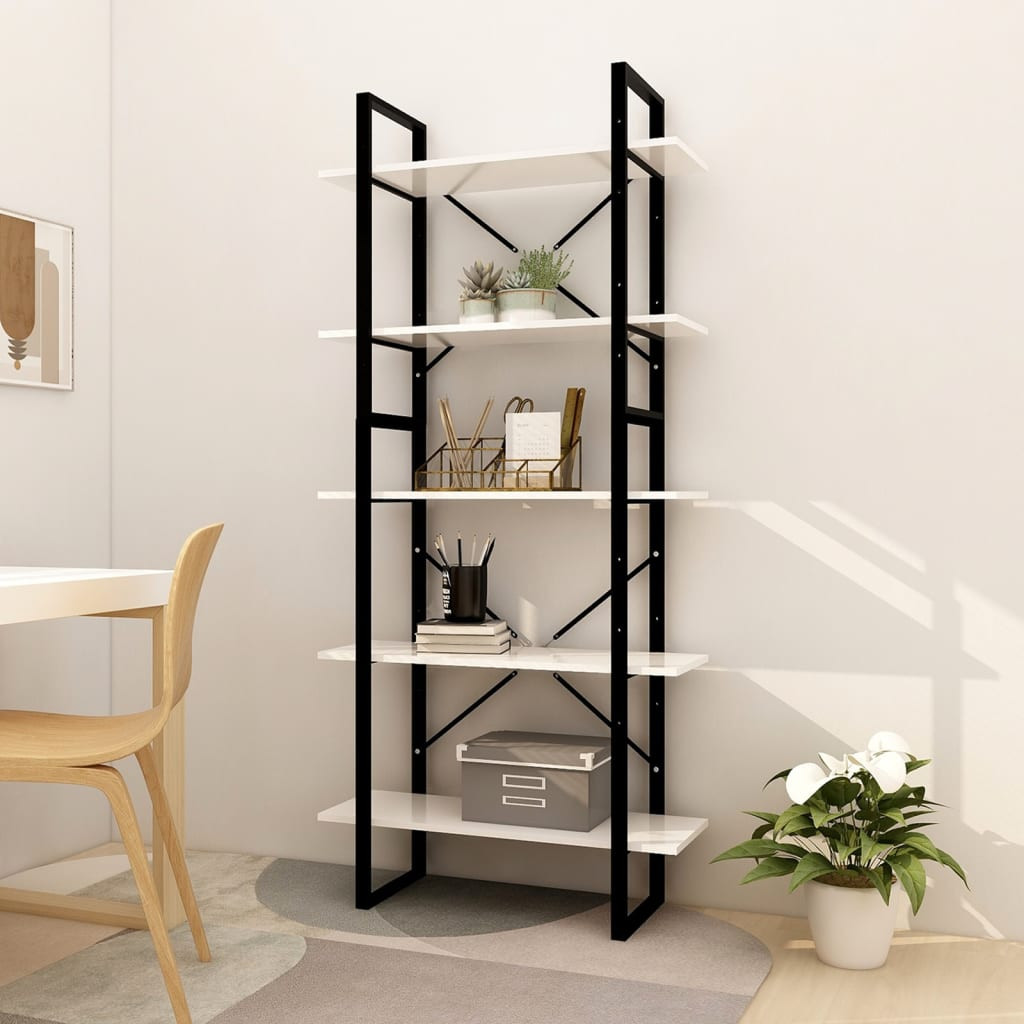 vidaXL Bücherregal 5 Fächer Weiß 80x30x175 cm Holzwerkstoff