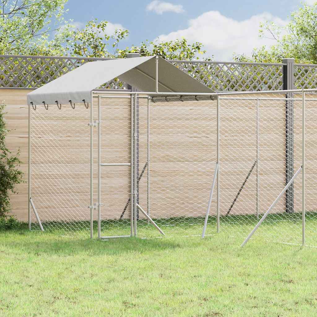 vidaXL Outdoor-Hundezwinger mit Dach Silbern 6x6x2,5m Verzinkter Stahl