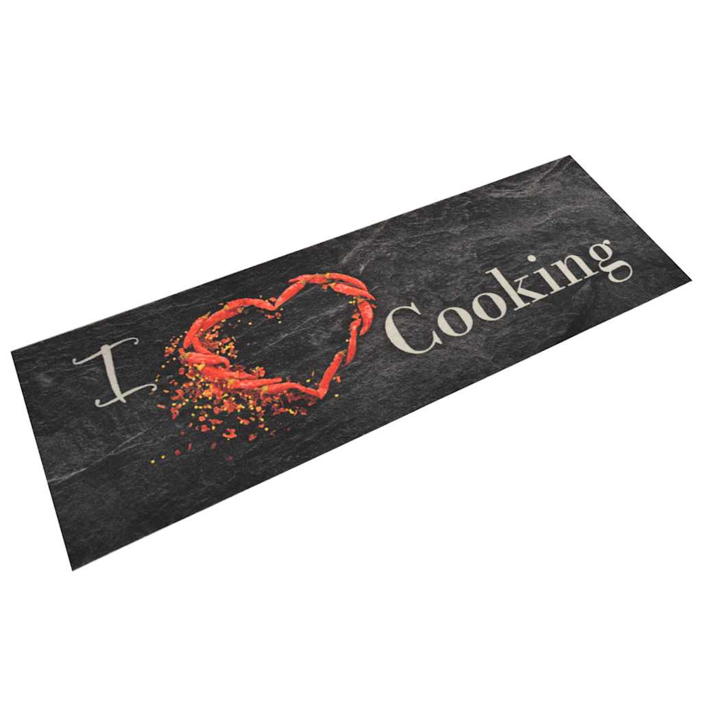 vidaXL Küchenteppich Waschbar Cooking Schwarz 60x180 cm Samt