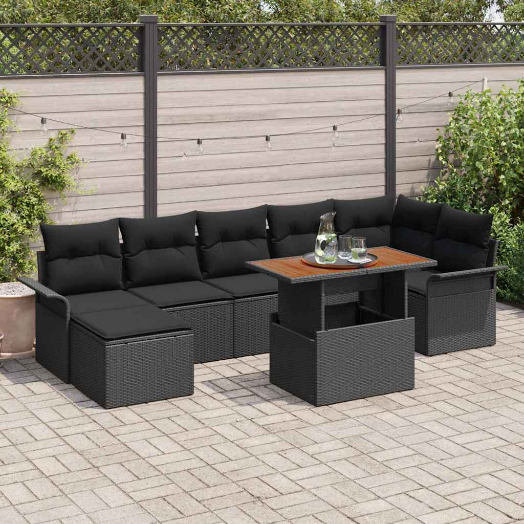 vidaXL Gartensofa-set mit Kissen 8 pcs Schwarz Poly-Rattan