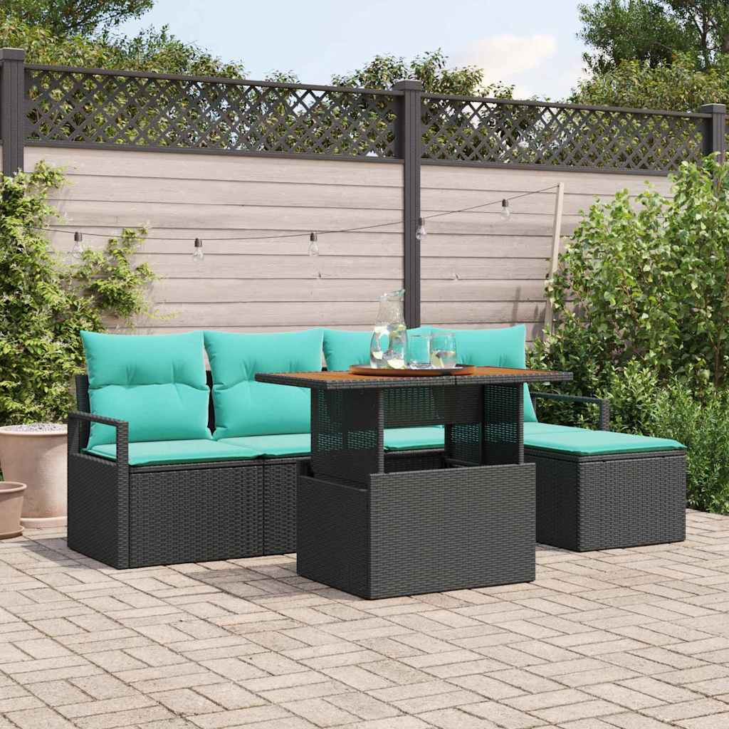 vidaXL Gartensofa-set 6 pcs Schwarz und Türkis