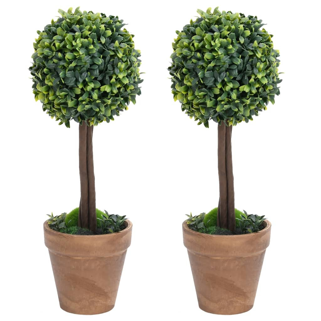vidaXL Künstliche Buchsbäume 2 Stk. mit Topf Kugelform Grün 33 cm