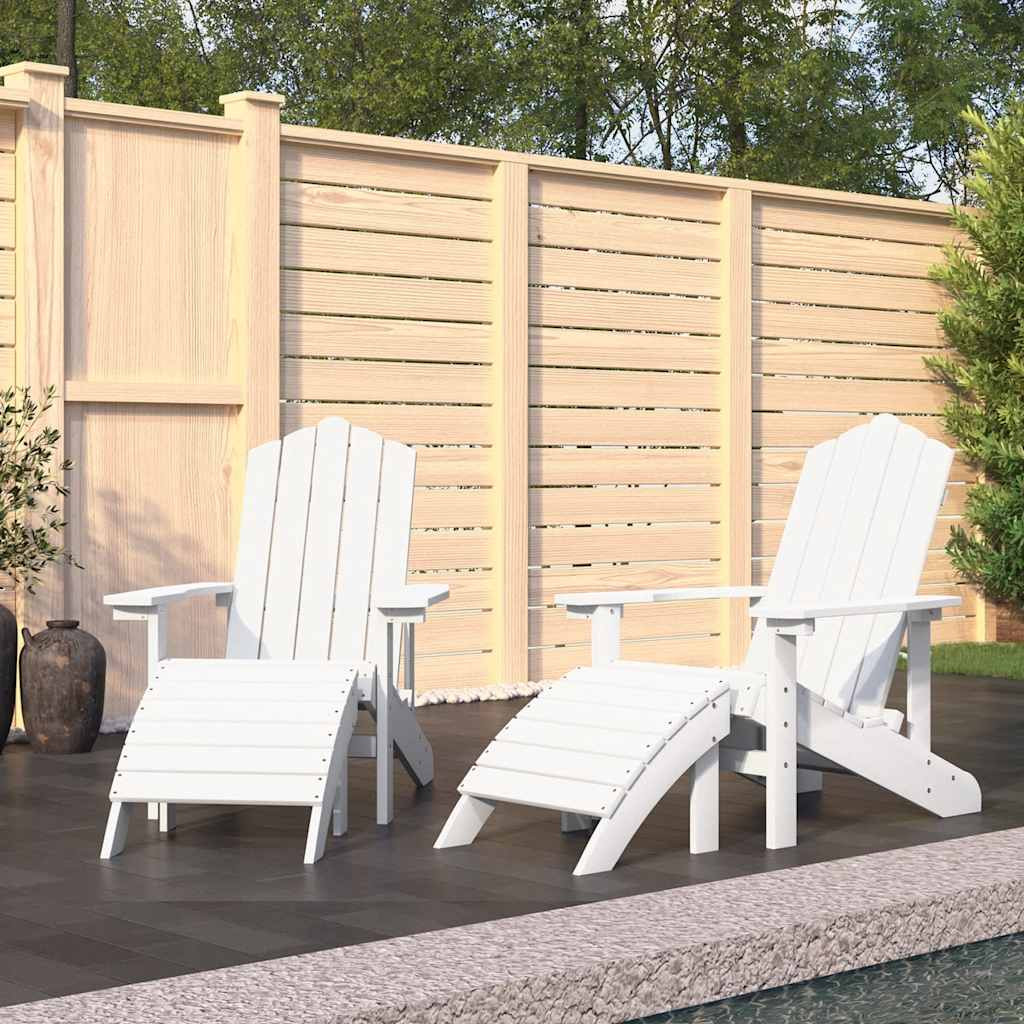 vidaXL Adirondack-Gartenstühle 2 Stk. mit Hockern HDPE Weiß