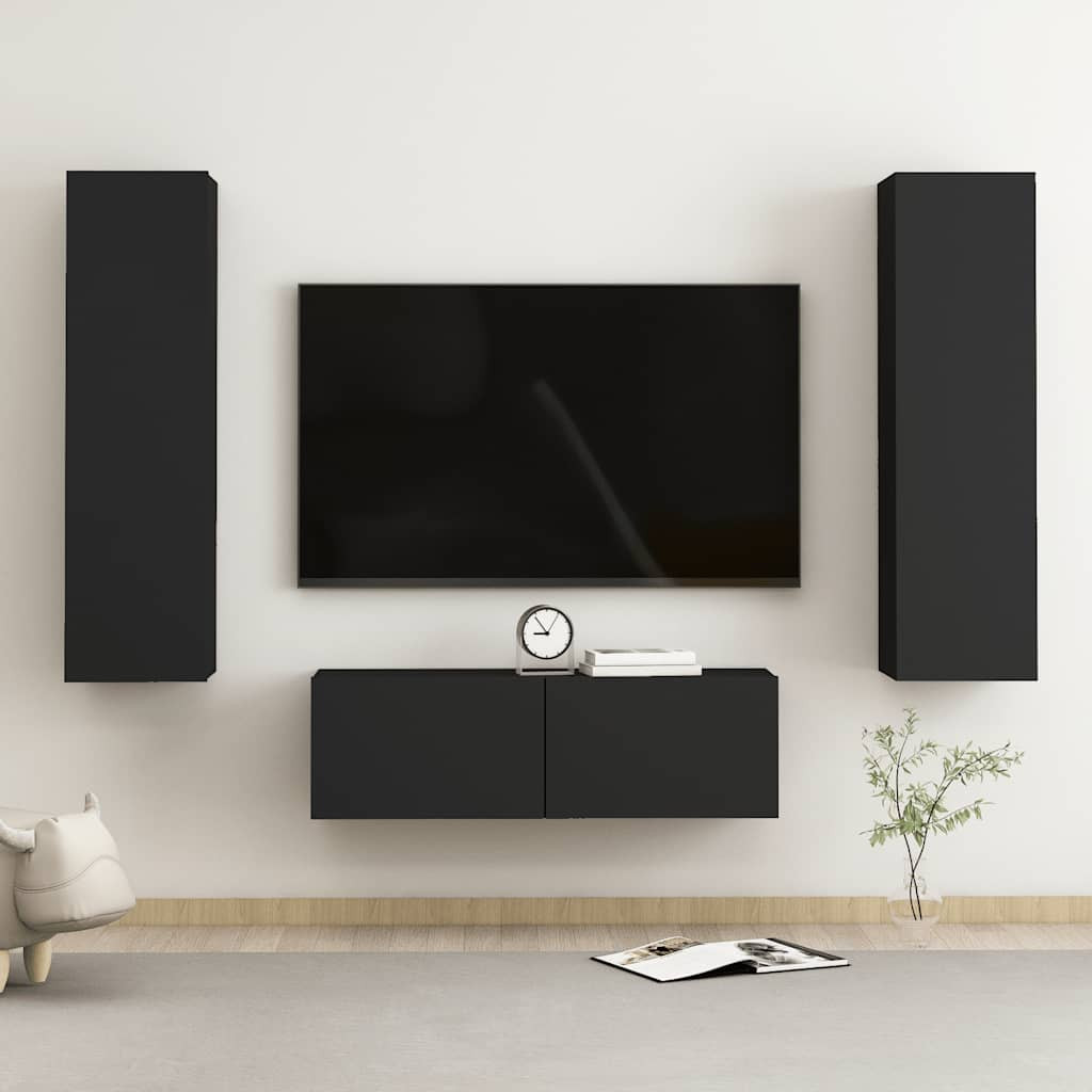 vidaXL 3-tlg. TV-Schrank-Set Schwarz Holzwerkstoff