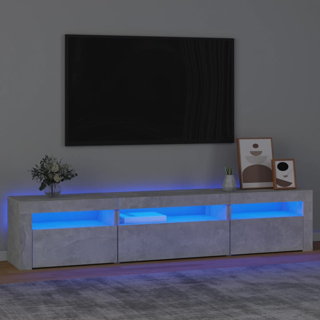 vidaXL TV-Schrank mit LED-Leuchten Betongrau 195x35x40 cm