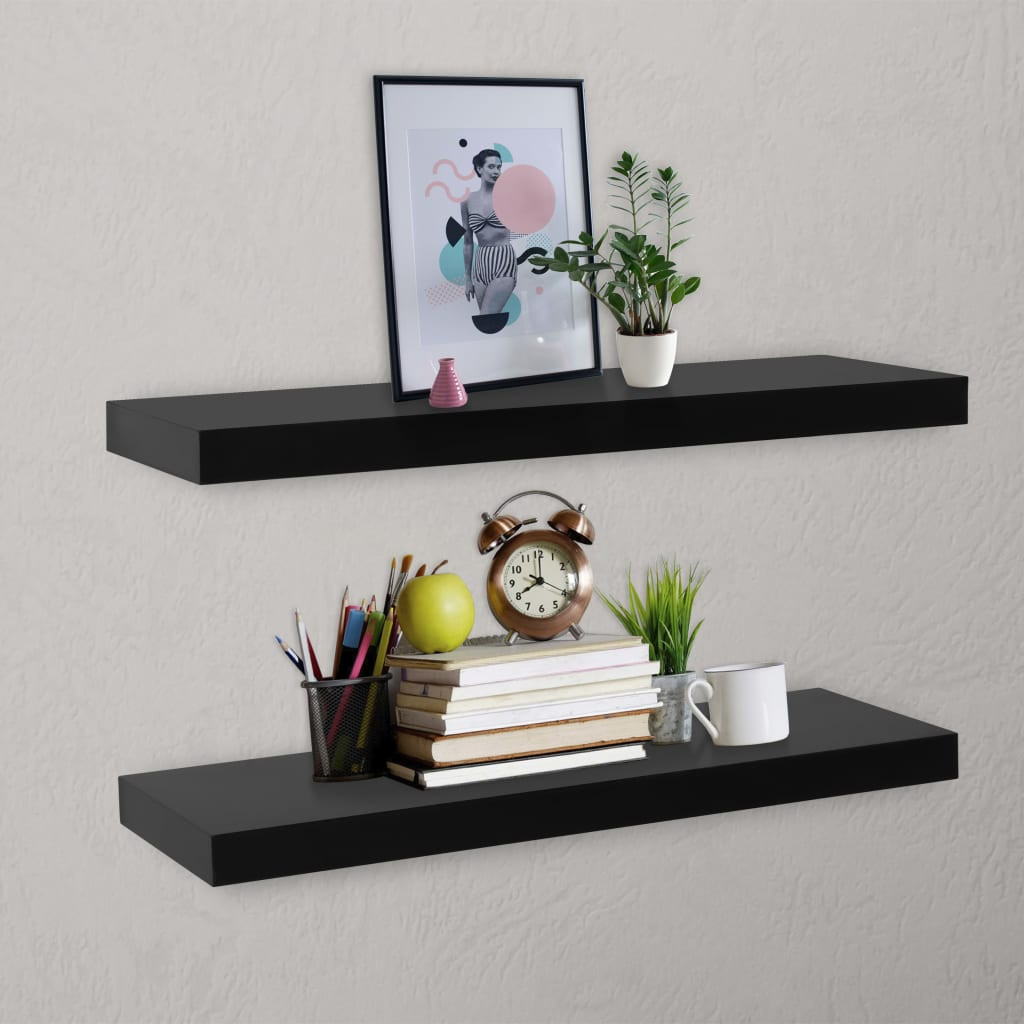vidaXL Schweberegale 2 Stk. Schwarz 80x20x3,8 cm