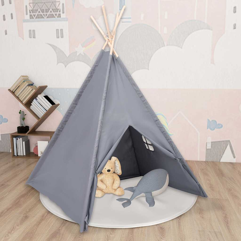vidaXL Kinder Tipi-Zelt mit Tasche Pfirsichhaut Grau 120x120x150 cm