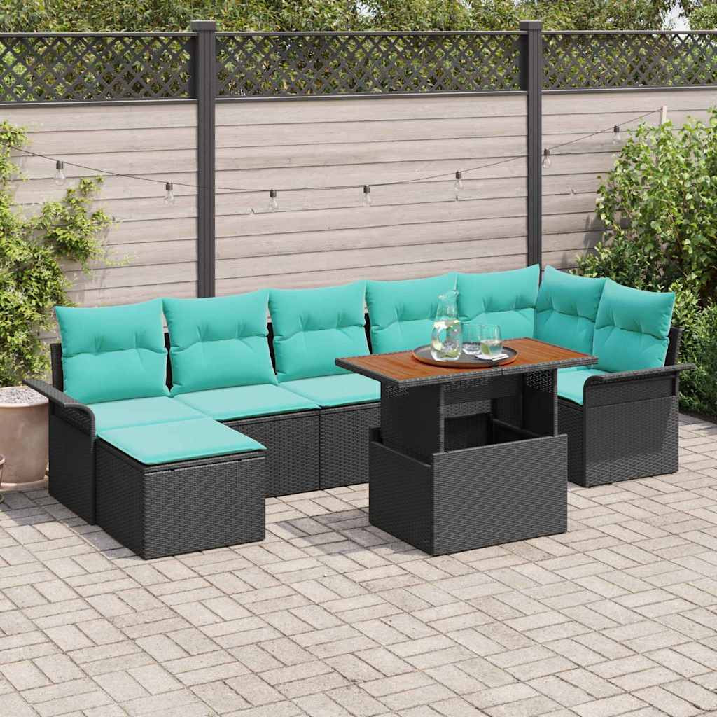 vidaXL Gartensofa-set mit Kissen 8 pcs Schwarz und Blau Poly-Rattan