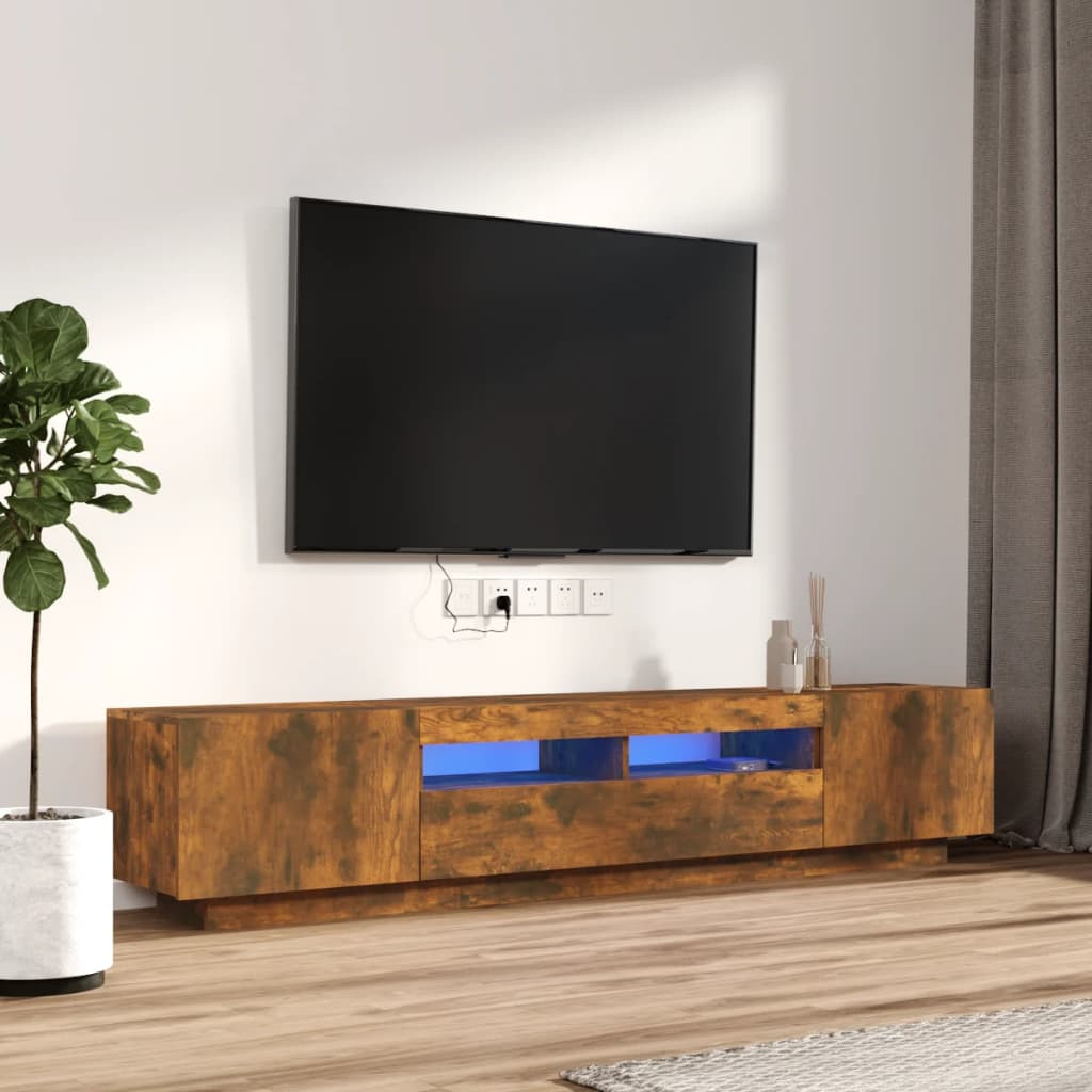 vidaXL 2-tlg. TV-Schrank-Set LED-Leuchten Räuchereiche Holzwerkstoff