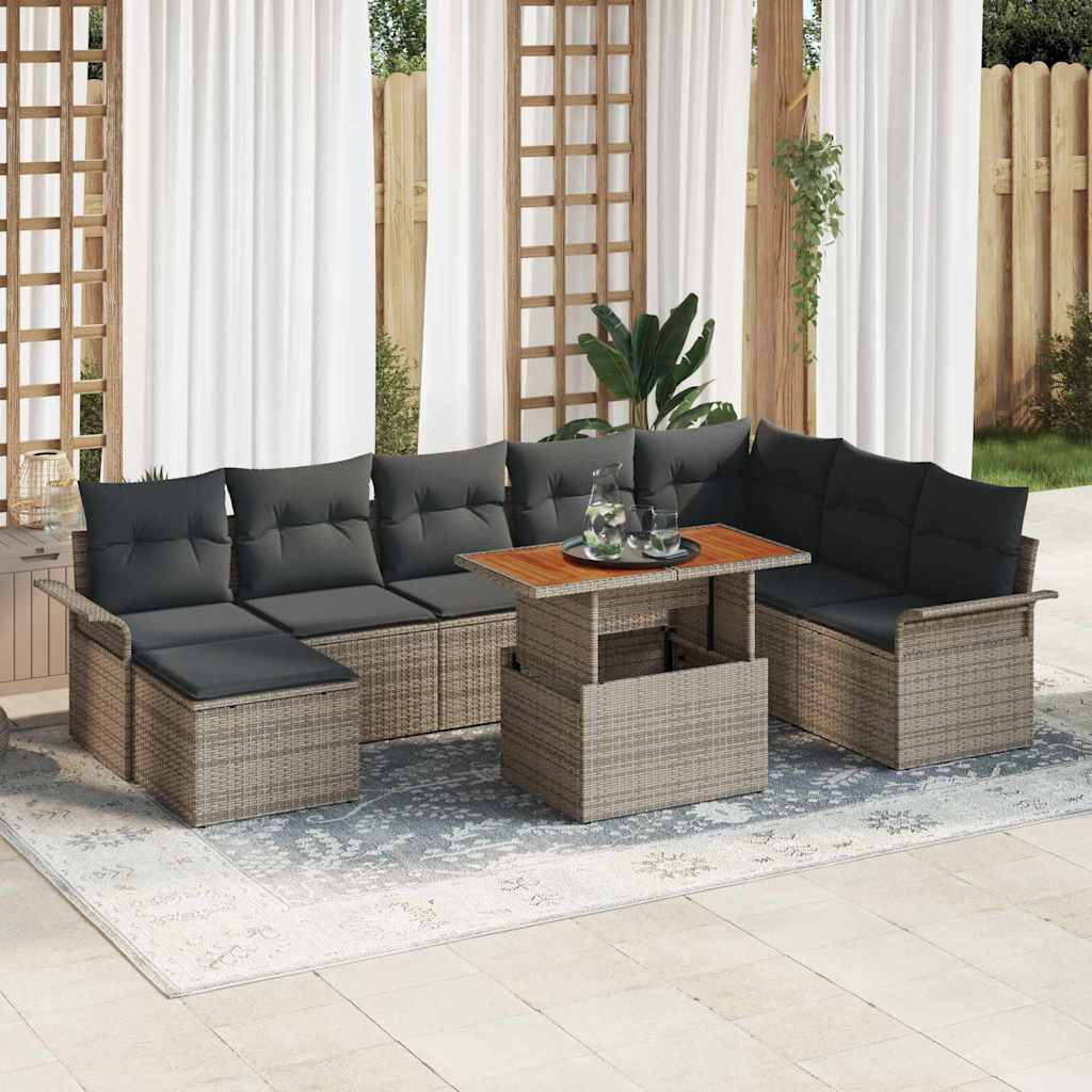 vidaXL Garten-Sofa-Set mit Kissen 9 pcs Grau