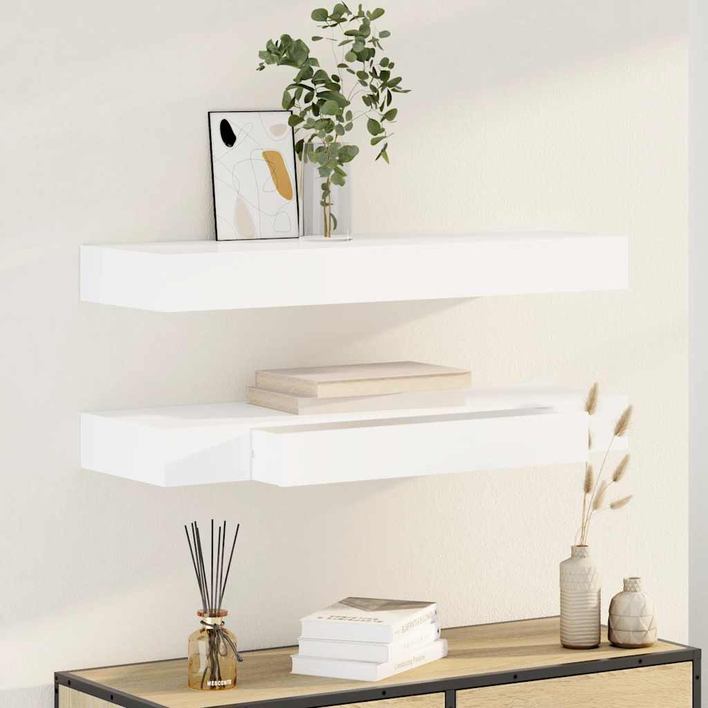vidaXL Wandregal Hängeregal mit Schubladen 2 Stk. Weiß 80 cm