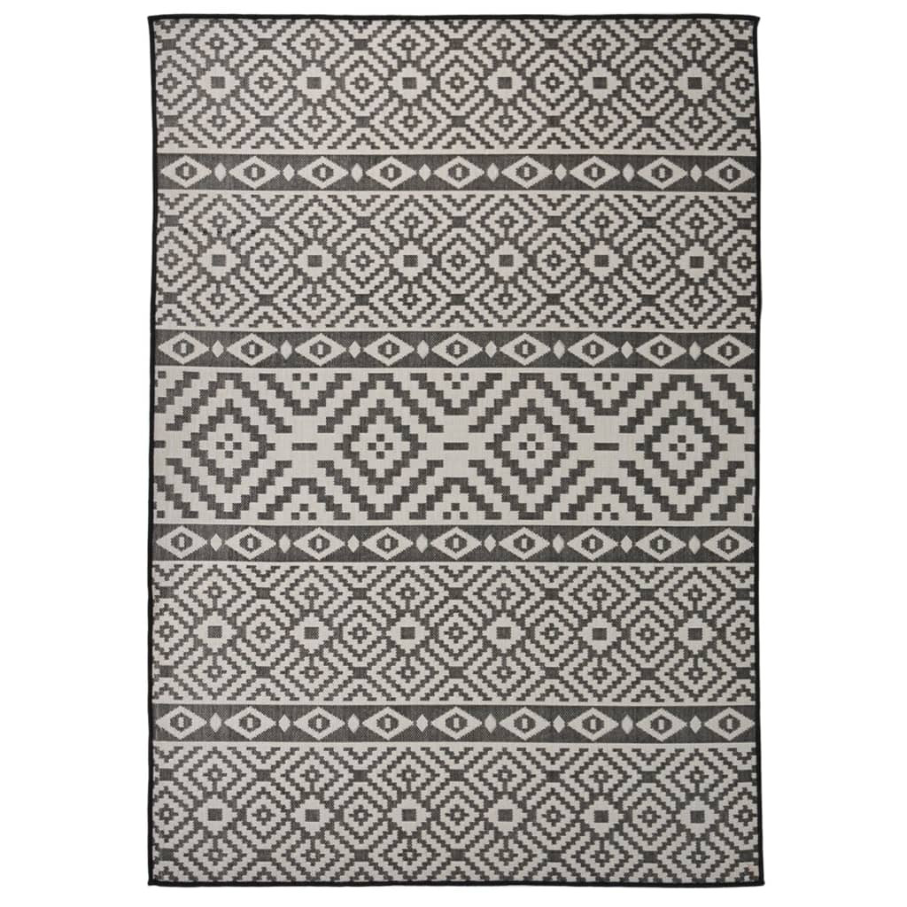vidaXL Outdoor-Teppich Flachgewebe 140x200 cm Schwarz Gestreift