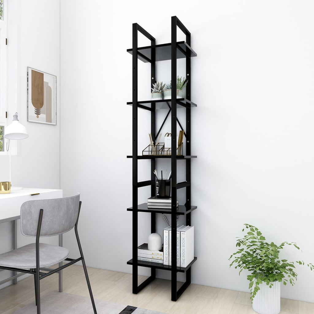 vidaXL Bücherregal 5 Fächer Schwarz 40x30x175 cm Holzwerkstoff