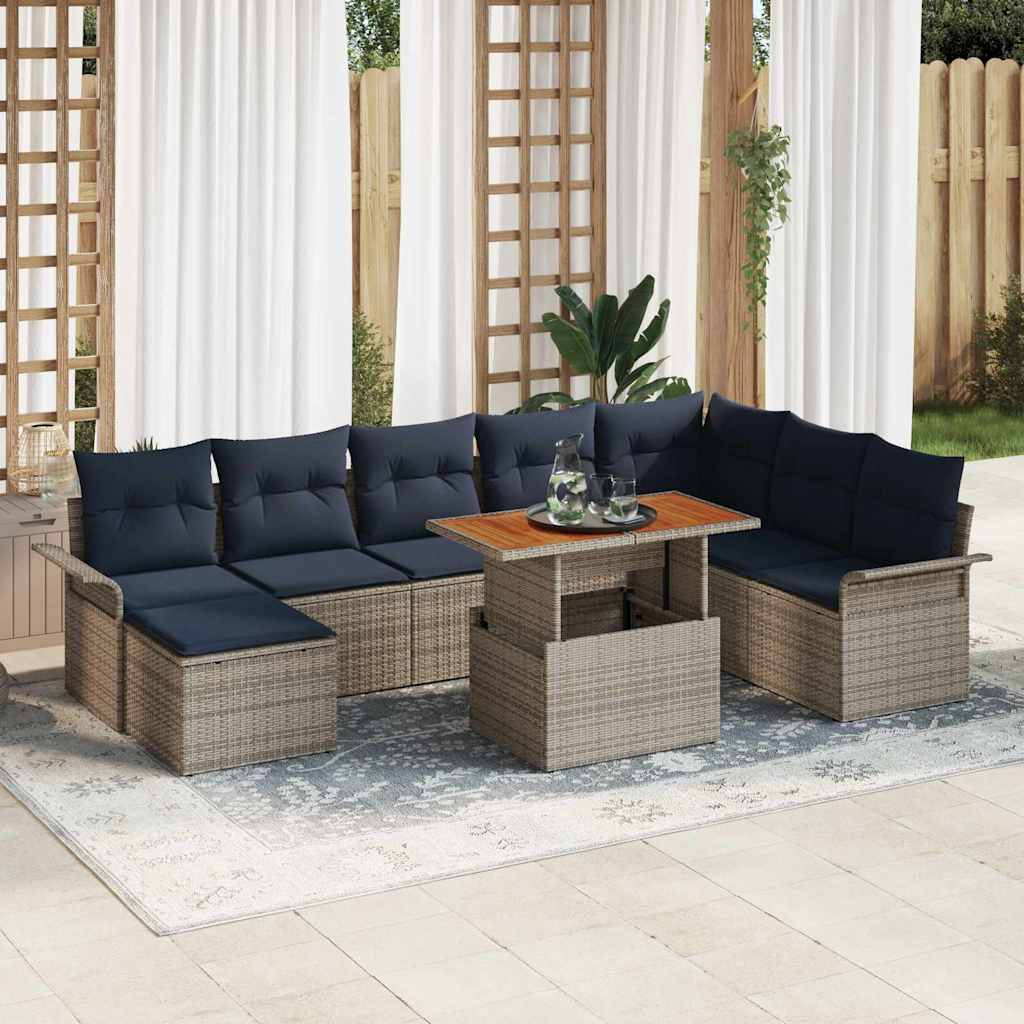 vidaXL Garten-Sofa-Set mit Kissen 9 pcs Grau und Marineblau