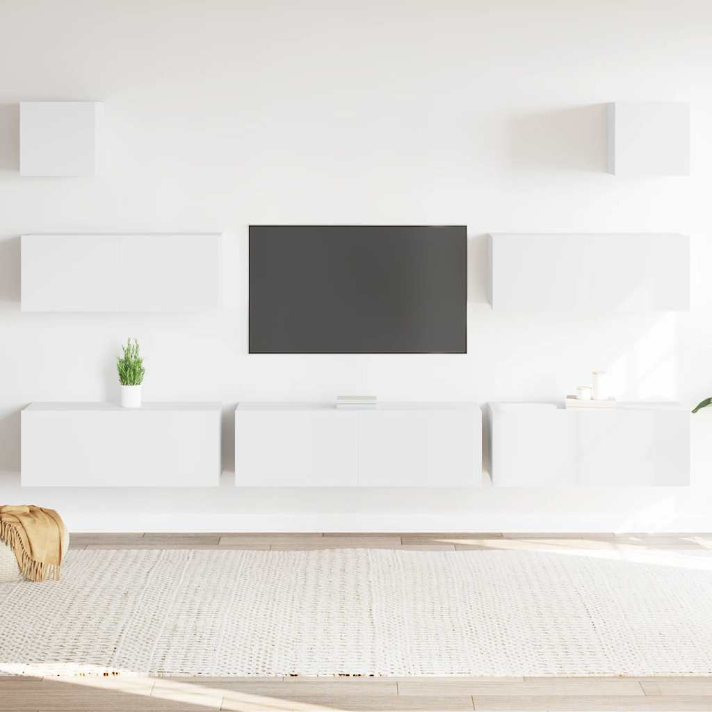 vidaXL 7-tlg. TV-Schrank-Set Weiß Holzwerkstoff