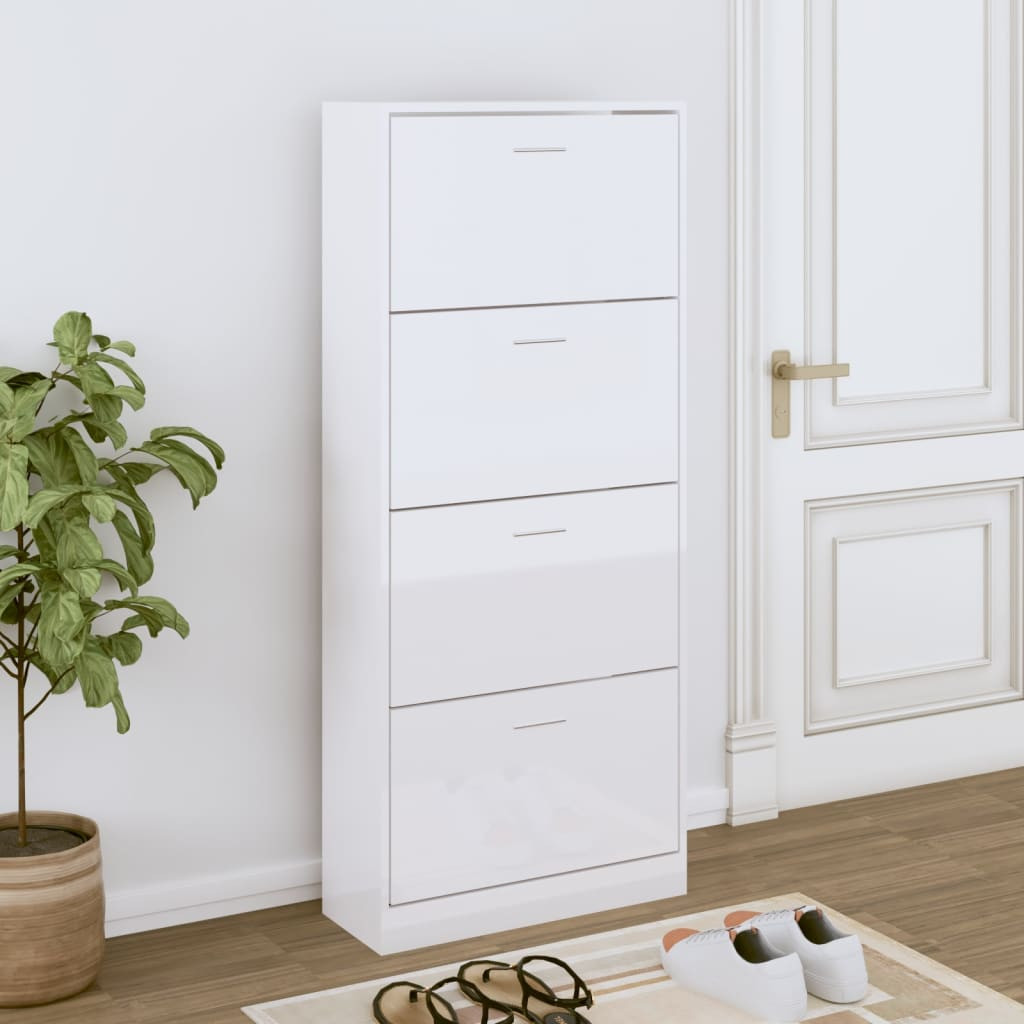 vidaXL Schuhschrank Hochglanz-Weiß 63x24x147 cm Holzwerkstoff
