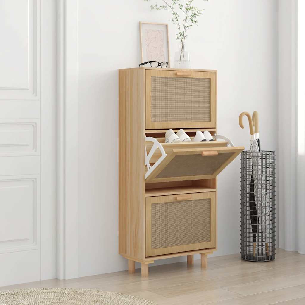 vidaXL Schuhschrank Braun 52x25x115 cm Holzwerkstoff & Rattan Natur