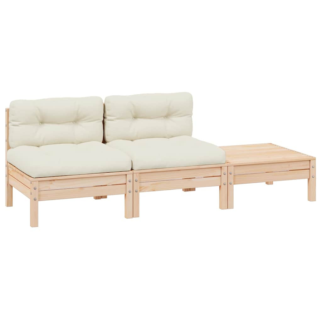 vidaXL 3-tlg. Garten-Lounge-Set mit Kissen in Creme Massivholz Kiefer
