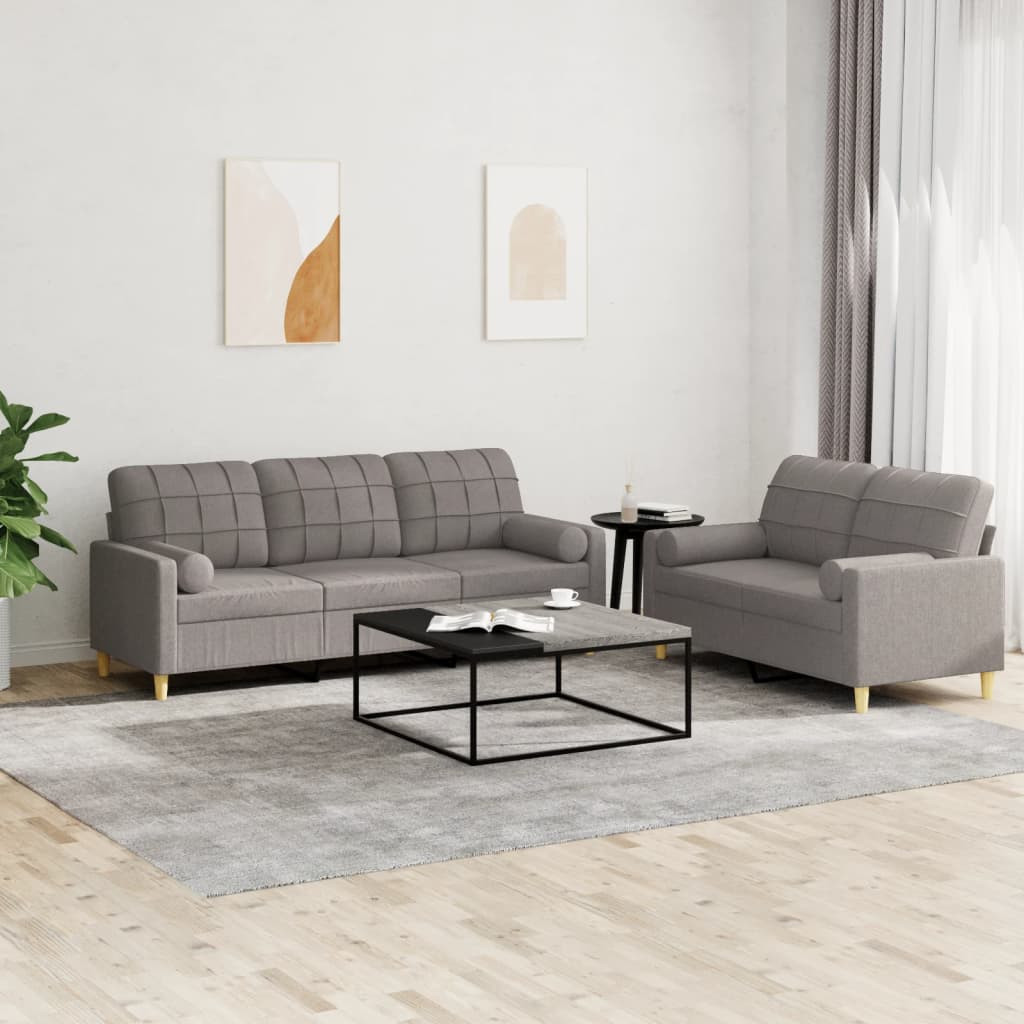 vidaXL 2-tlg. Sofagarnitur mit Kissen Taupe Stoff