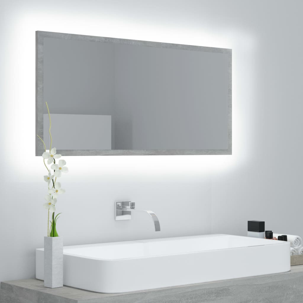 vidaXL LED-Badspiegel Betongrau 90x8,5x37 cm Acryl