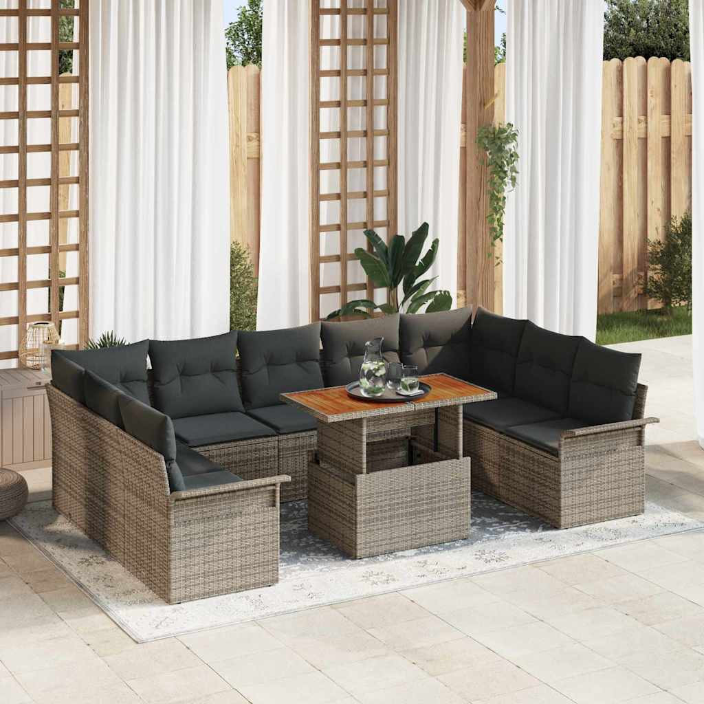 vidaXL Garten-Sofa-Set mit Kissen 10 pcs Grau