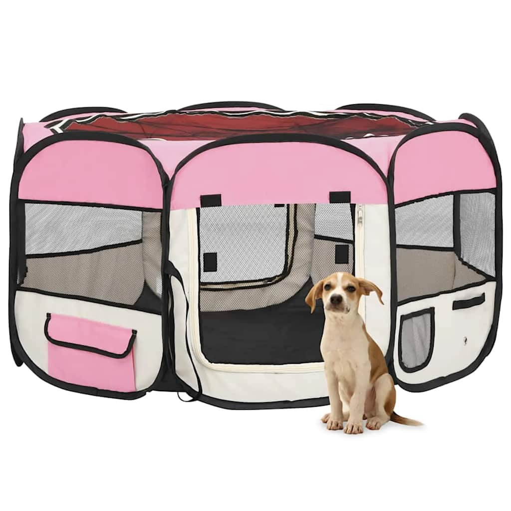 vidaXL Faltbarer Welpenlaufstall mit Tragetasche Rosa 125x125x61 cm