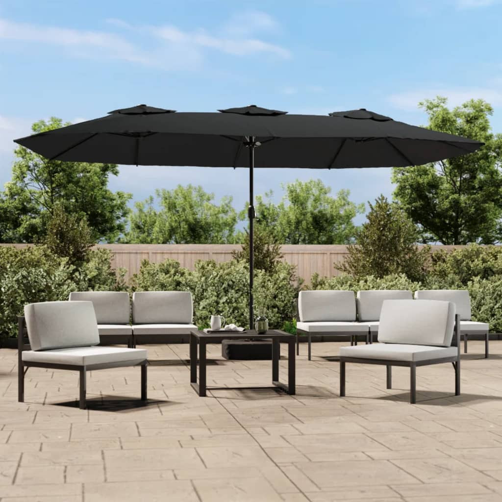 vidaXL Doppel-Sonnenschirm mit LED-Leuchten Schwarz 449x265 cm