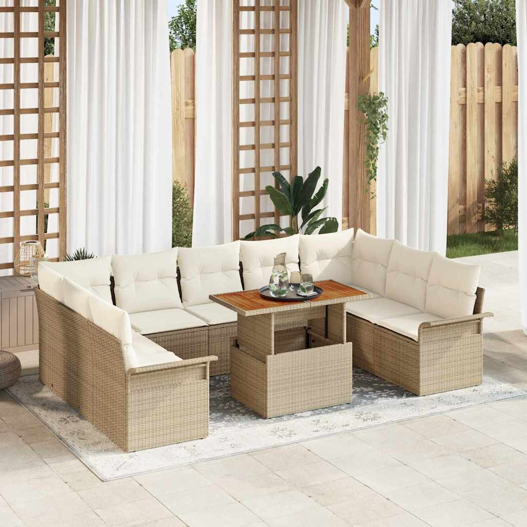 vidaXL Garten-Sofa-Set mit Kissen 10 pcs Beige und Creme