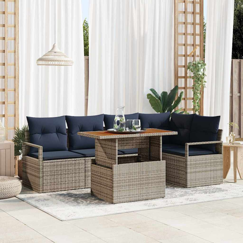 vidaXL Gartensofa-set 6 stk. 5-Sitzanzahl Grau und Marineblau