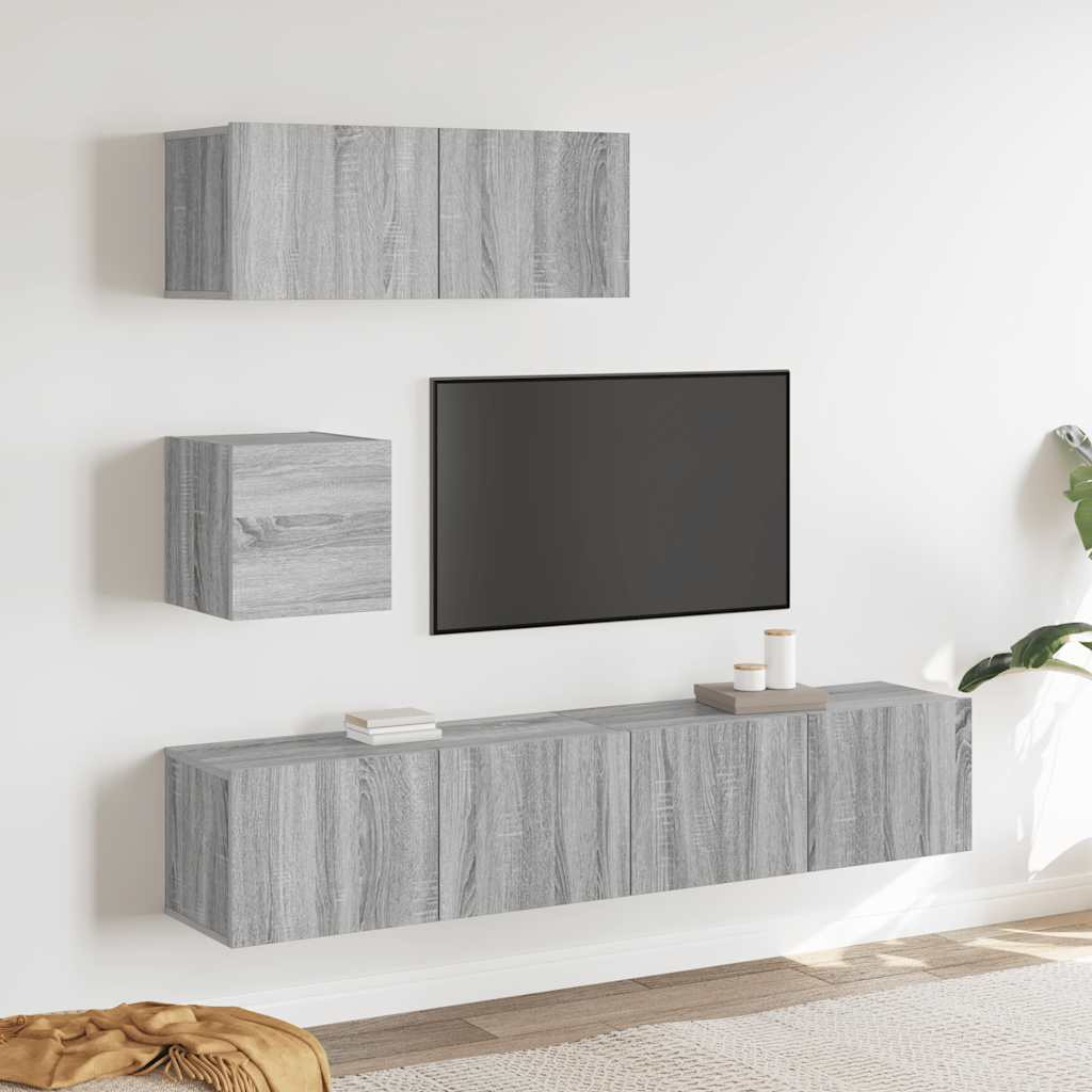 vidaXL 4-tlg. TV-Schrank-Set Grau Sonoma Holzwerkstoff