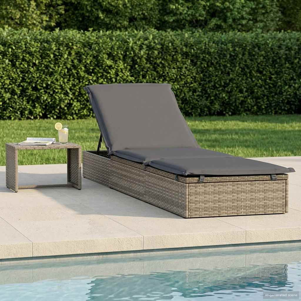 vidaXL Sonnenliege 1 Stk. mit Tisch Grau Poly Rattan